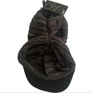 David & Young Men's Winter Beanie Hat w/Peak Gray Black Size OS Knitted Warm NWT